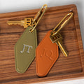 Embossed diamond leather keychain (initials) - modern key rings, custom monogrammed vintage style personalized key chain gift, weekend trips
