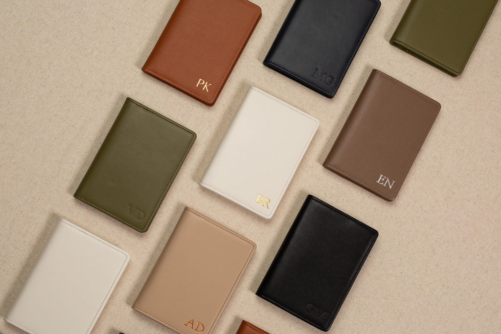 Embossed leather passport holder - custom monogram name travel wallet, retiree gift, company corporate business anniversary, dad gift idea