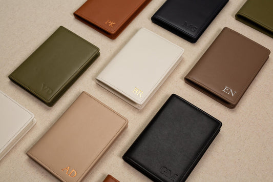 Embossed leather passport holder - custom monogram name travel wallet, retiree gift, company corporate business anniversary, dad gift idea