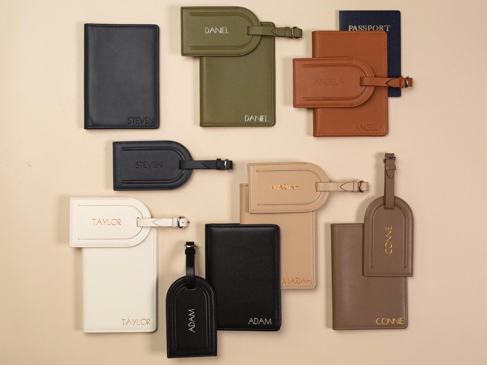 Embossed leather passport holder & embossed luggage tag (set) - travel card wallet, 3rd anniversary gift, destination wedding, gift for mom