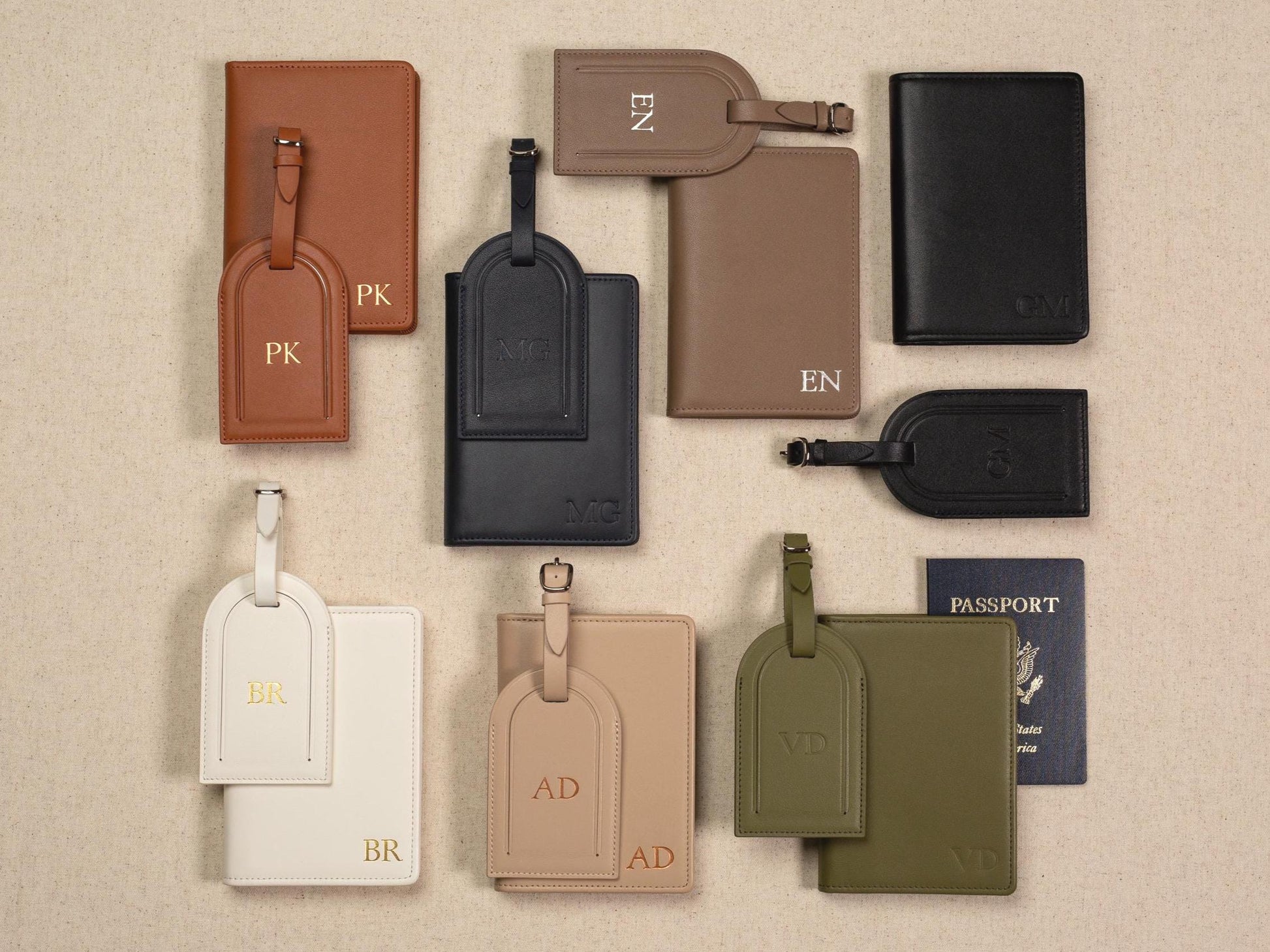 Embossed leather passport holder & embossed luggage tag (set) - Gift for wife, mom, 3rd anniversary gift, destination wedding suitcase