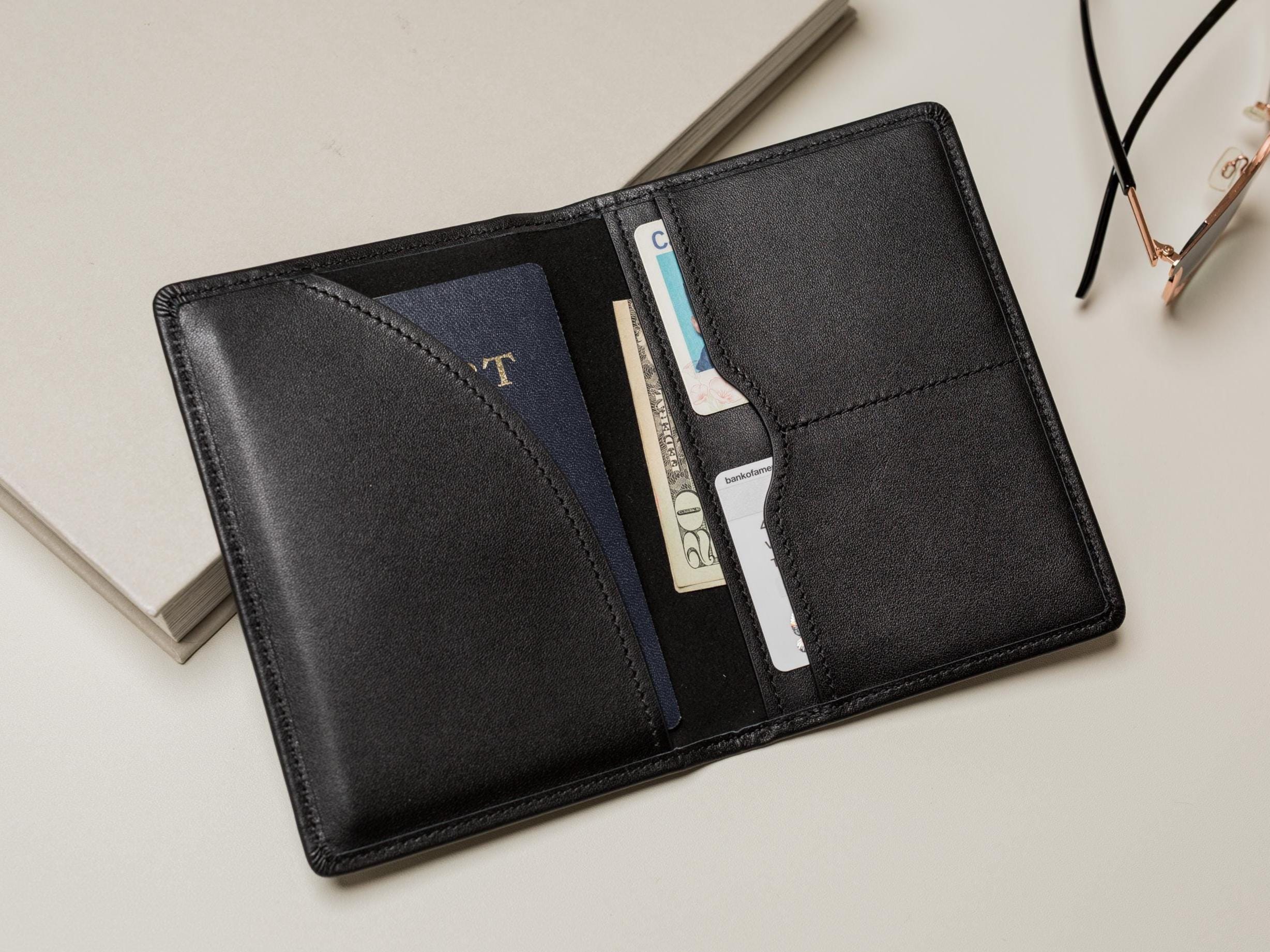 Embossed Name Leather Passport Holder, Luggage tag, Diamond Keychain (3 pcs Set) - Gift for wife, bride, groom honeymoon, 3rd anniversary