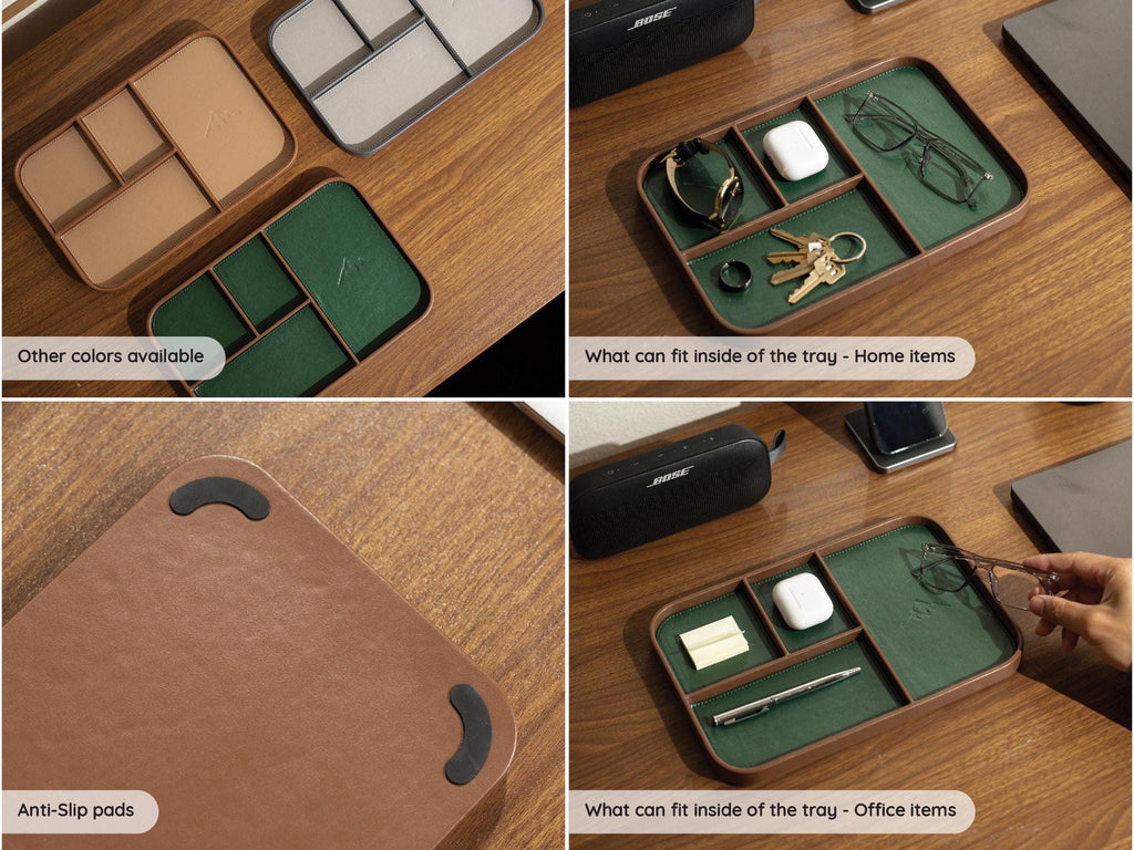 PU Leather Multitray - Catchall valet tray embossed mountain organizer desk nightstand entryway gift for dad (Ready to Ship)