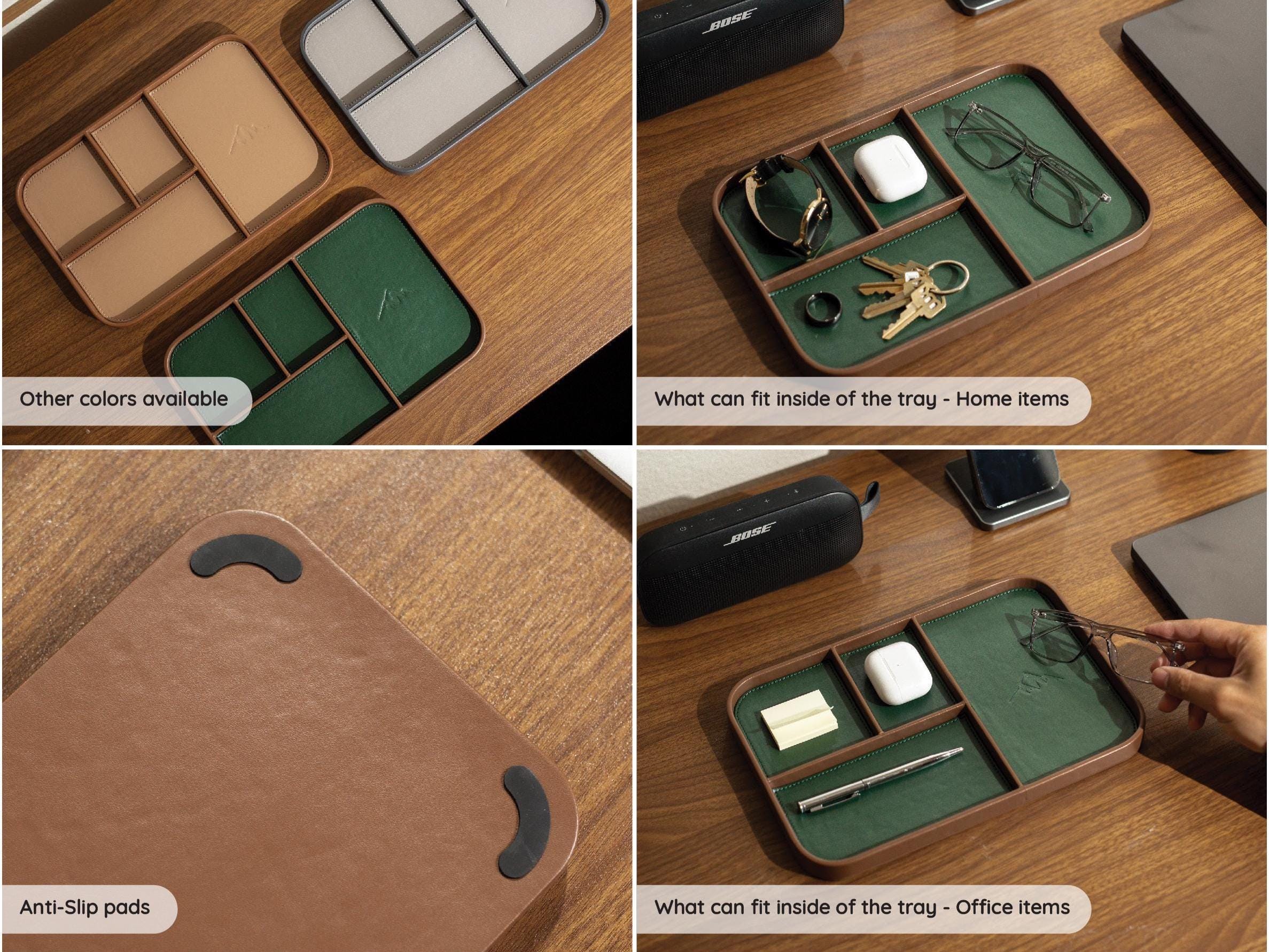 PU Leather Multitray - Catchall valet tray embossed mountain organizer desk nightstand entryway gift for dad (Ready to Ship)