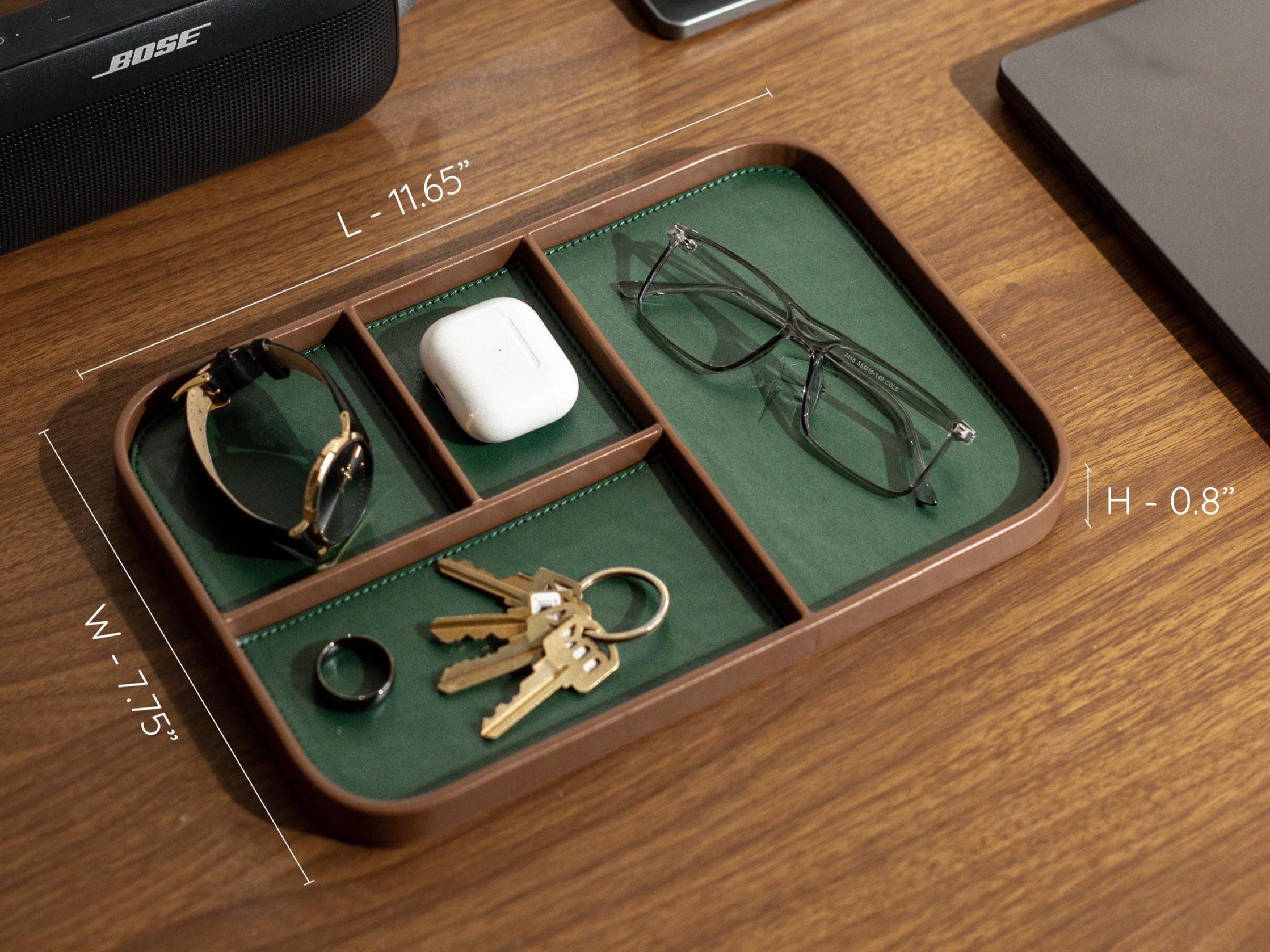 PU Leather Multitray - Catchall valet tray embossed mountain organizer desk nightstand entryway gift for dad (Ready to Ship)