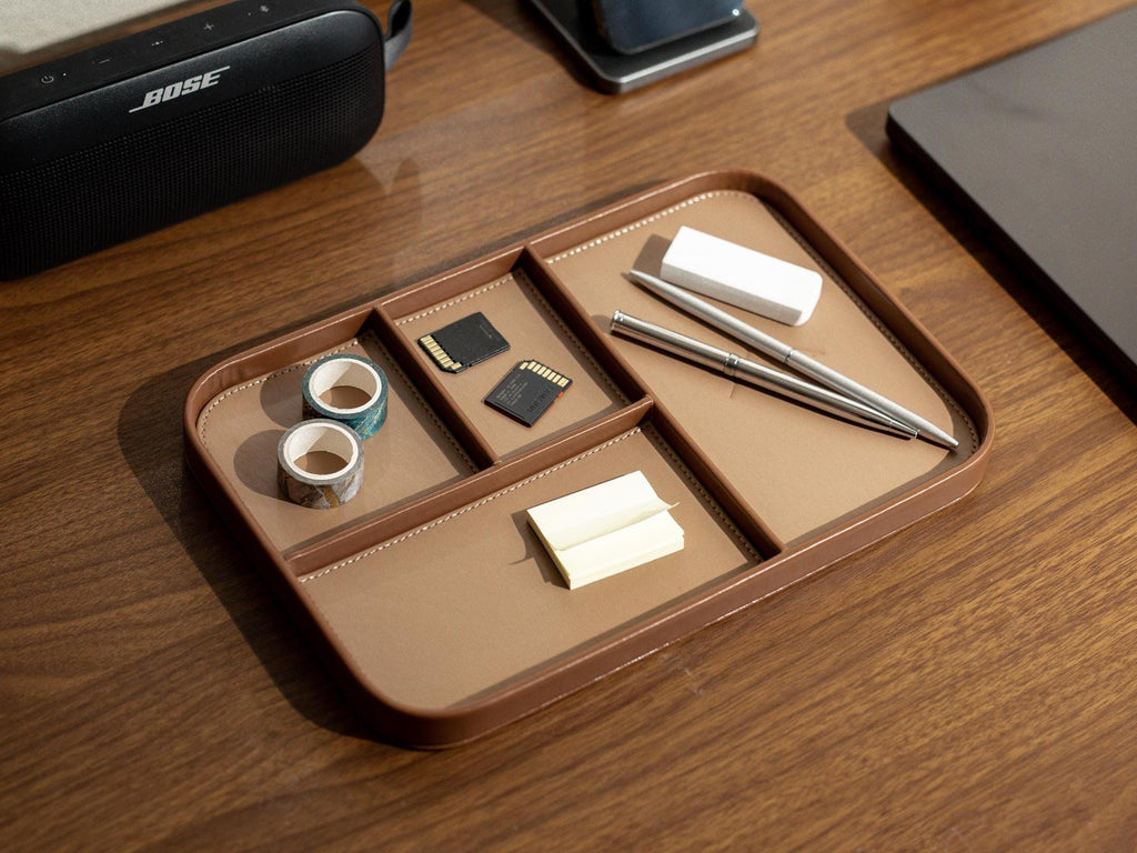 PU Leather Multitray - Catchall valet tray embossed mountain organizer desk nightstand entryway gift for dad (Ready to Ship)