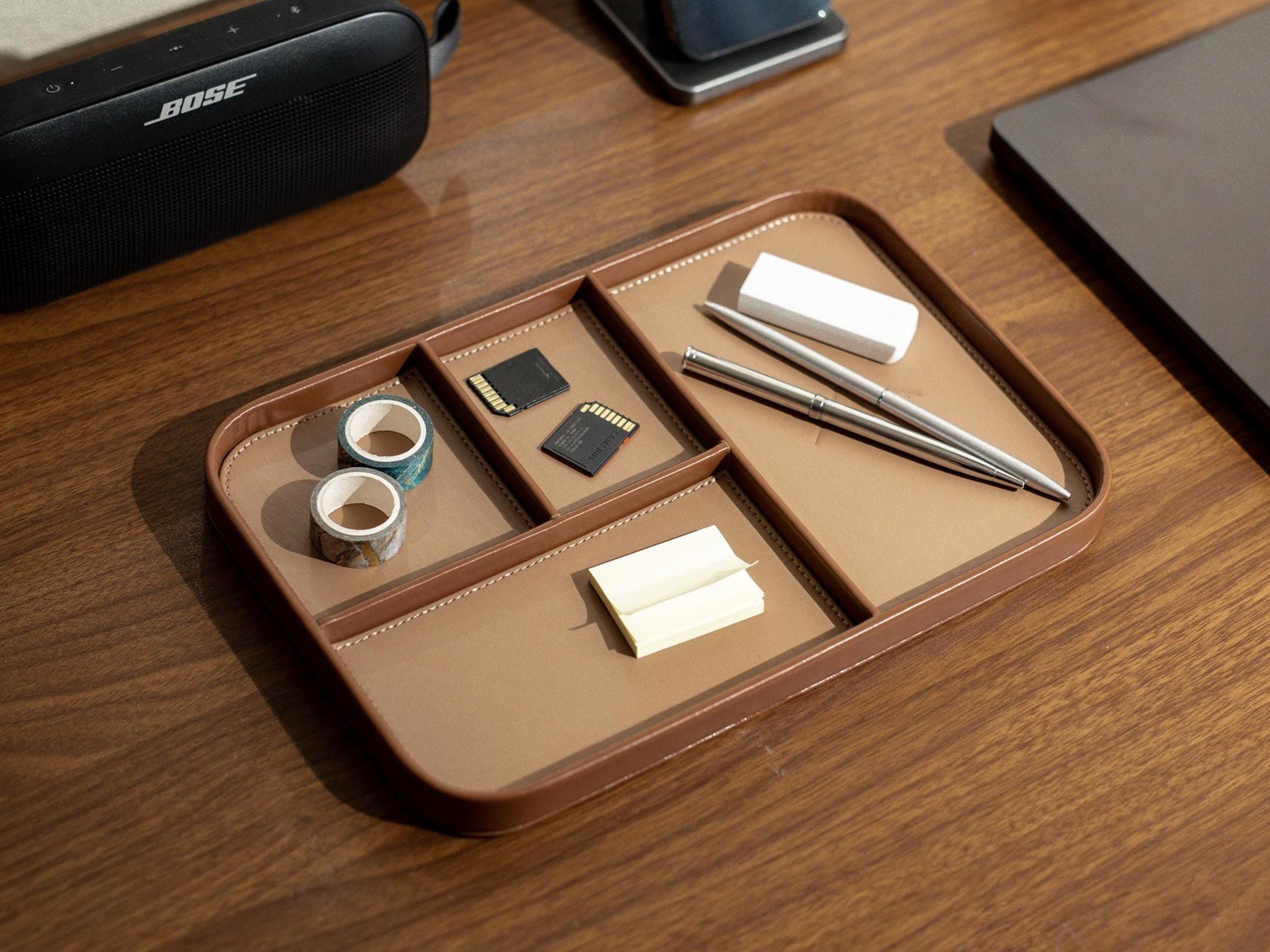 PU Leather Multitray - Catchall valet tray embossed mountain organizer desk nightstand entryway gift for dad (Ready to Ship)