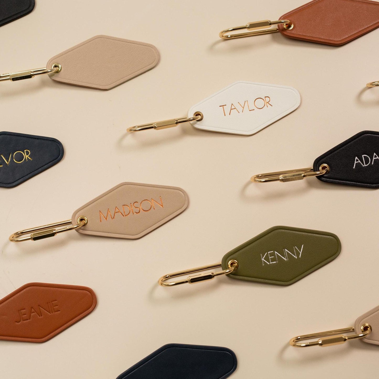 Embossed diamond leather keychain (name) - luxury key chain fob personalized 3rd anniversary gift matching keyrings for wife husband couple