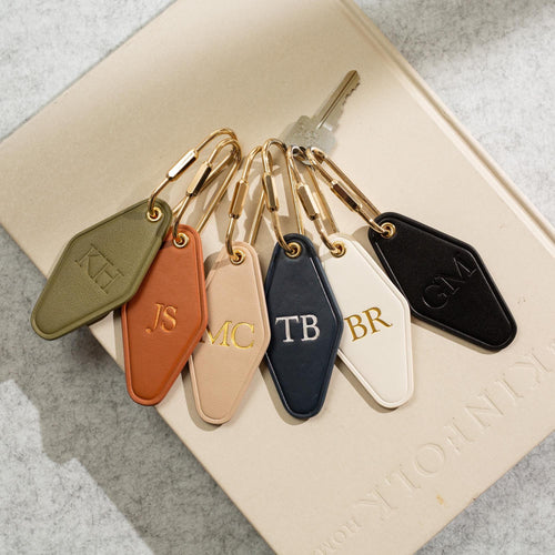 Embossed diamond leather keychain (initials) - modern key rings, custom monogrammed vintage style personalized key chain gift, weekend trips