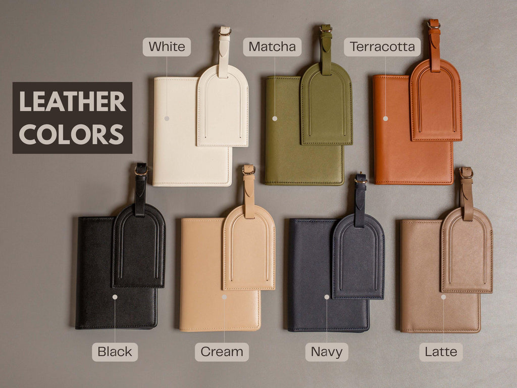 Personalized passport holder & luggage tag set - custom initials travel card wallet, gift for best friend, girlfriend, honeymoon gift ideas