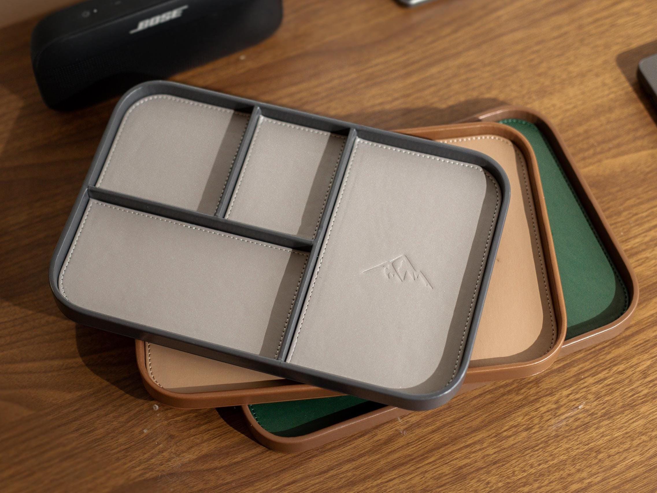 PU Leather Multitray - Catchall valet tray compartments embossed mountain gift for husband boyfriend office desk decor cabin (Ready to Ship)
