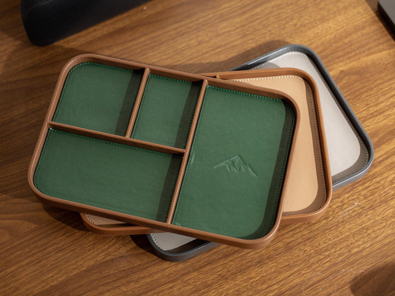 PU Leather Multitray - Catchall valet tray embossed mountain organizer desk nightstand entryway gift for dad (Ready to Ship)