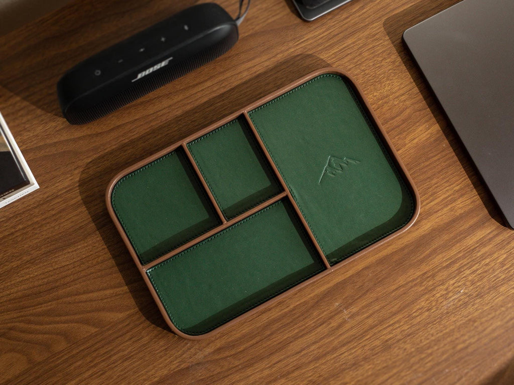 PU Leather Multitray - Catchall valet tray compartments embossed mountain gift for husband boyfriend office desk decor cabin (Ready to Ship)