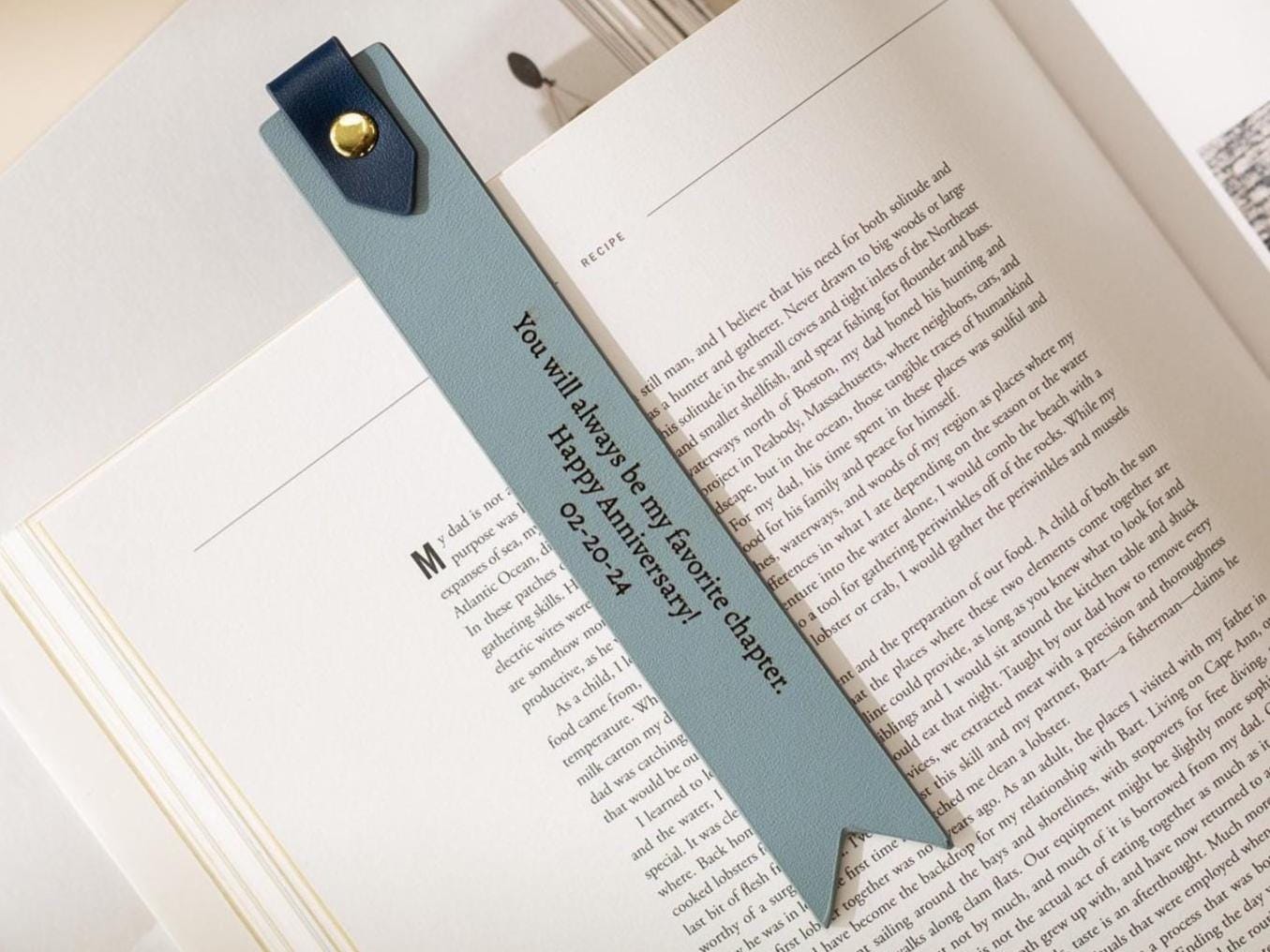 Engraved leather bookmark w/ loop (d2) - custom 3rd anniversary gift for her him, birthday gift idea for husband wife, message book mark