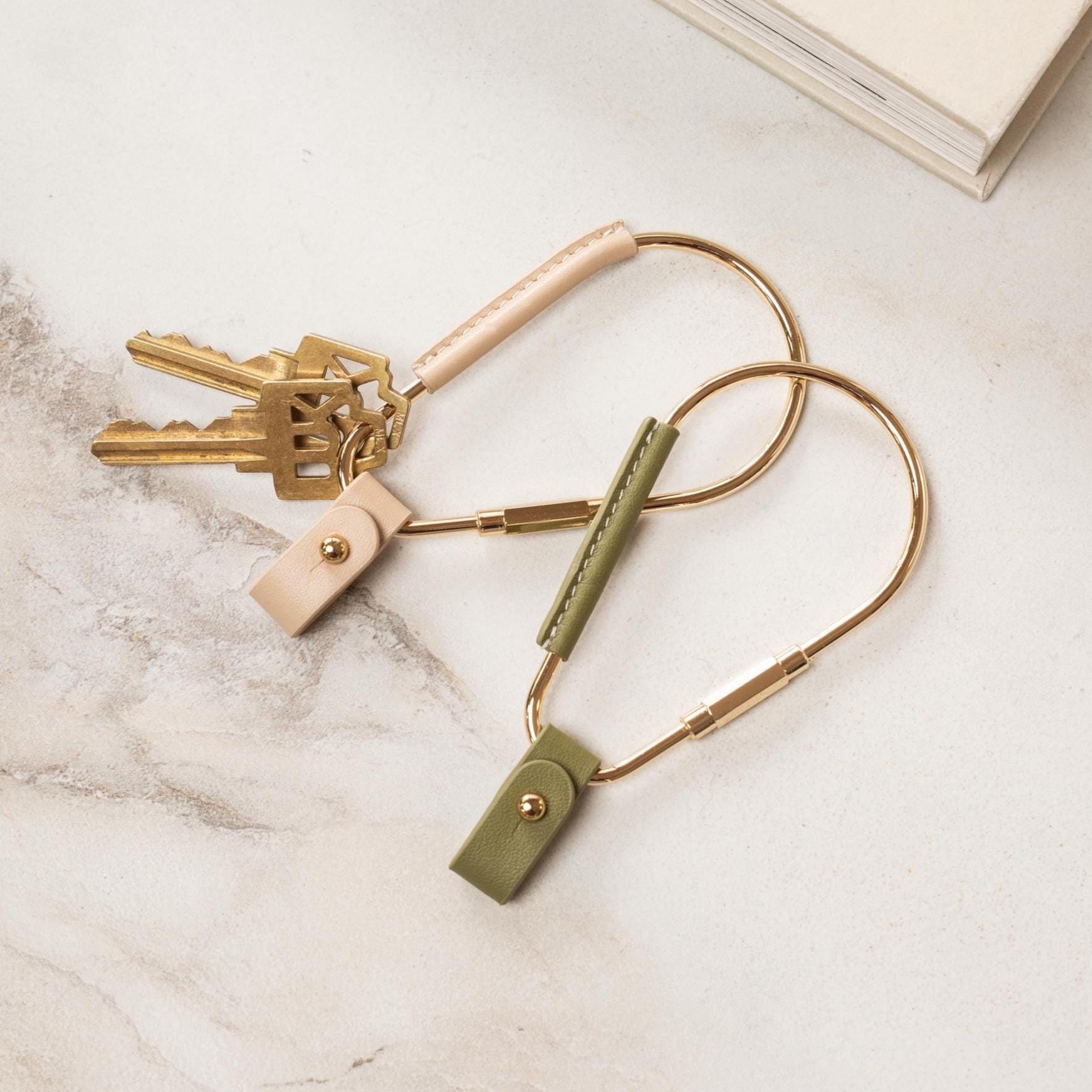 Gold Brass Leather Carabiner Keychain w/ Optional Tassel - Teardrop Pear Shaped, leather key ring, key fob for woman, unique gift, bag charm