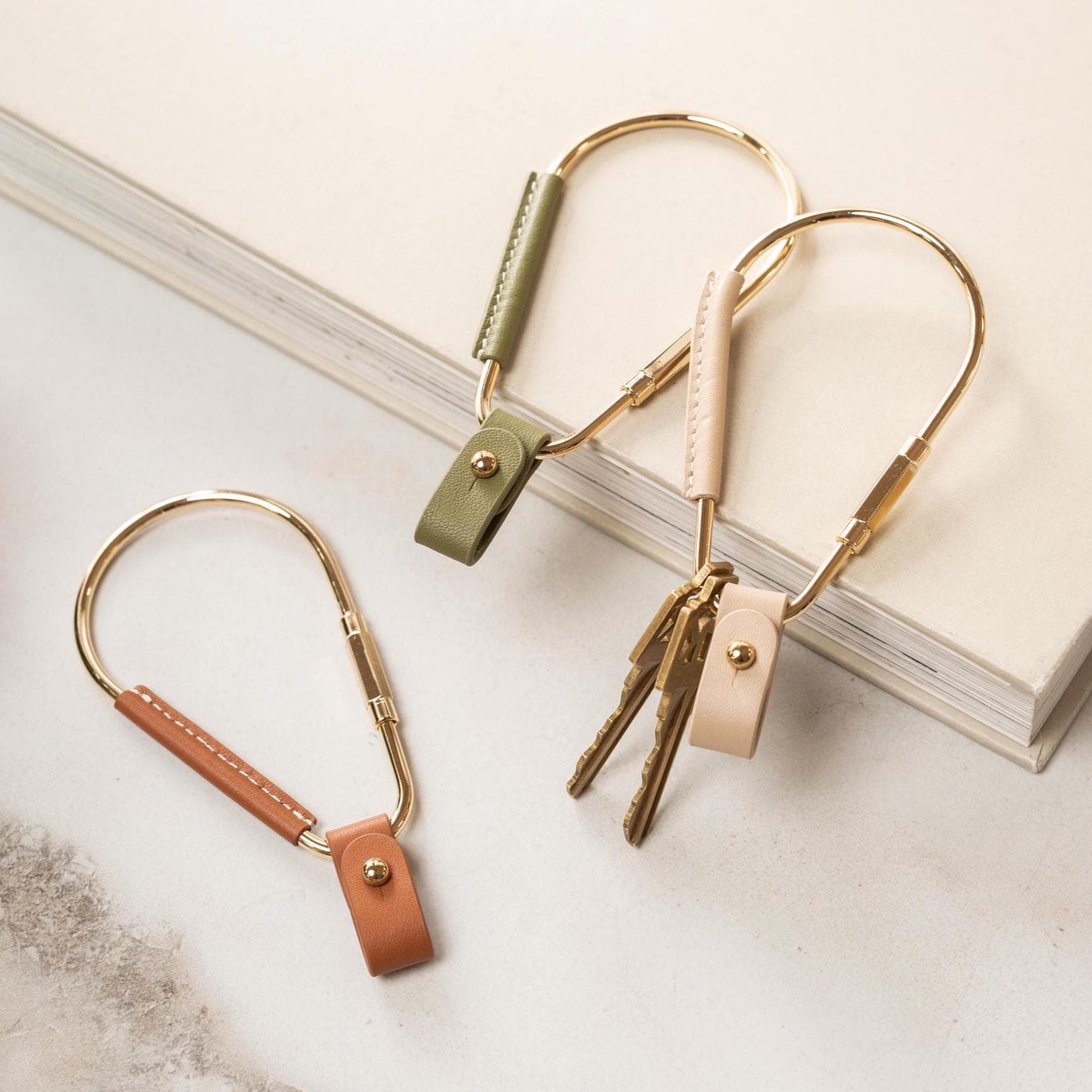 Gold Brass Leather Carabiner Keychain w/ Optional Tassel - Teardrop Pear Shaped, leather key ring, key fob for woman, unique gift, bag charm