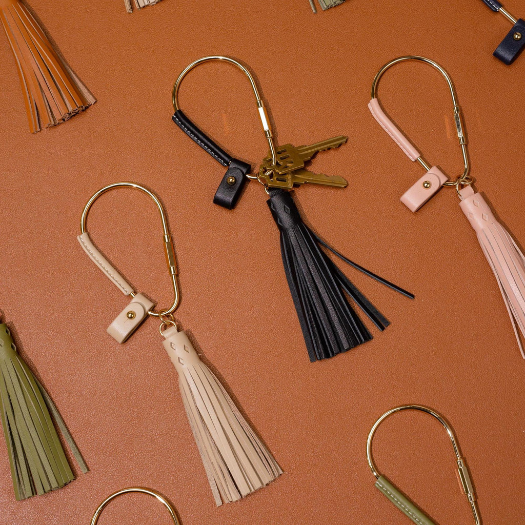 Gold Brass Leather Carabiner Keychain w/ Optional Tassel - Teardrop Pear, leather key ring, key fob for woman, unique minimalistic gift