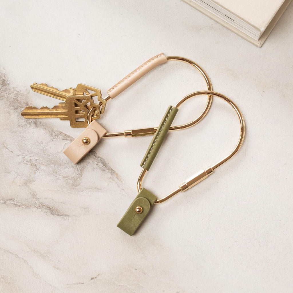 Gold Brass Leather Carabiner Keychain w/ Optional Tassel - Teardrop Pear, leather key ring, key fob for woman, unique minimalistic gift
