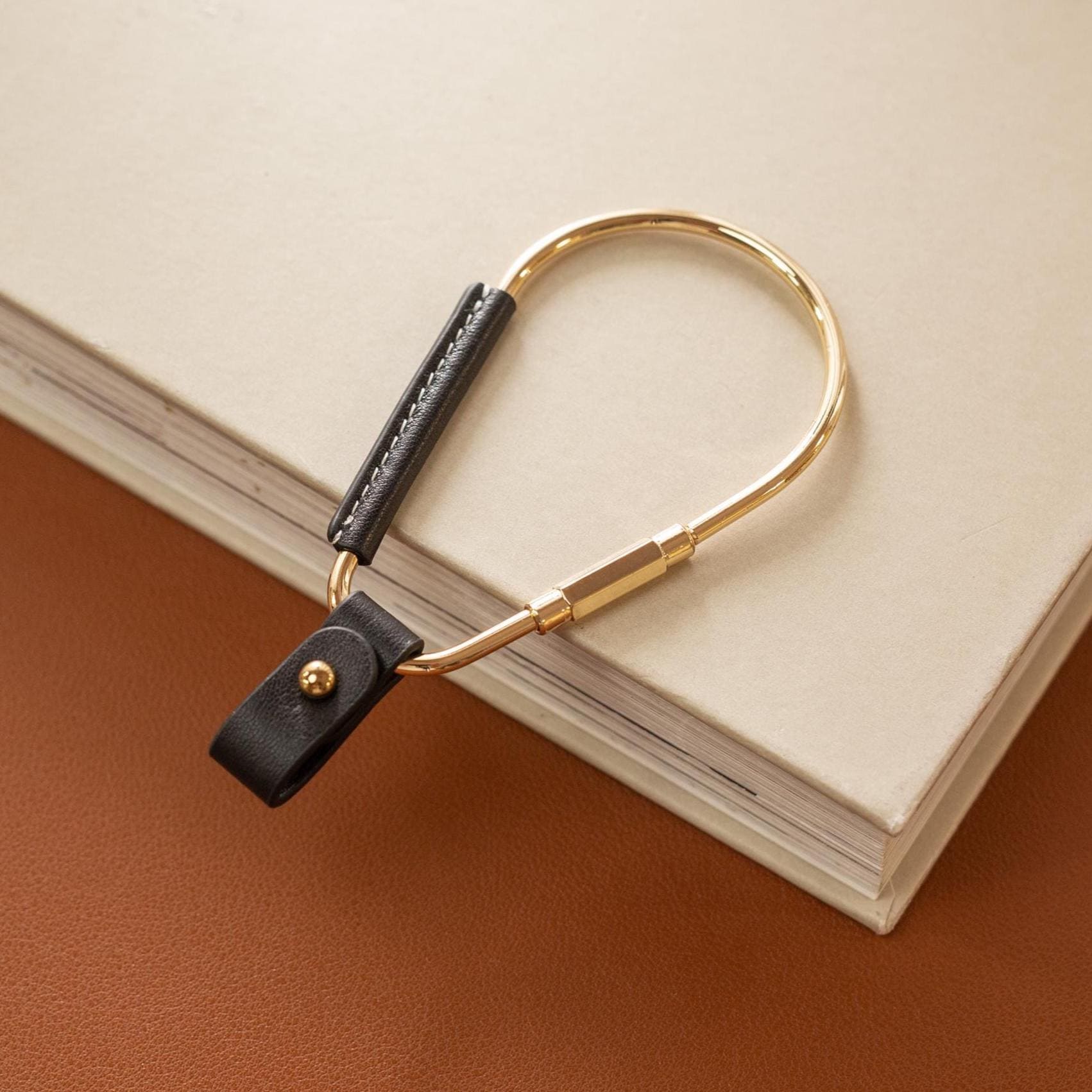 Gold Brass Leather Carabiner Keychain w/ Optional Tassel - Teardrop Pear Shaped, leather key ring, key fob for woman, unique gift, bag charm