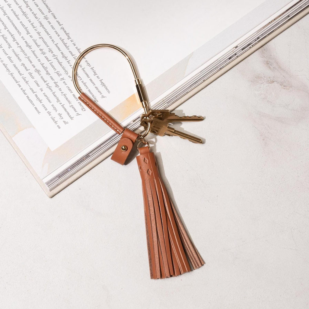 Gold Brass Leather Carabiner Keychain w/ Optional Tassel - Teardrop Pear Shaped, leather key ring, key fob for woman, unique gift, bag charm