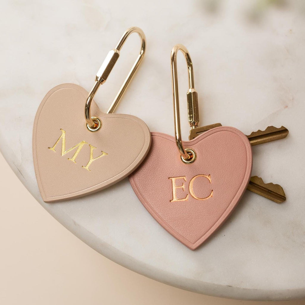 Embossed Heart Leather Keychain - genuine leather, modern key rings, custom cute personalized monogrammed key chain gift, girlfriend wife
