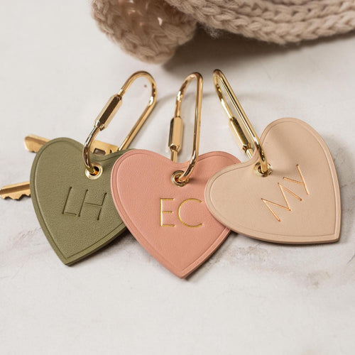Embossed Heart Leather Keychain - genuine leather, modern key rings, custom monogrammed cute personalized key chain gift, girlfriend wife