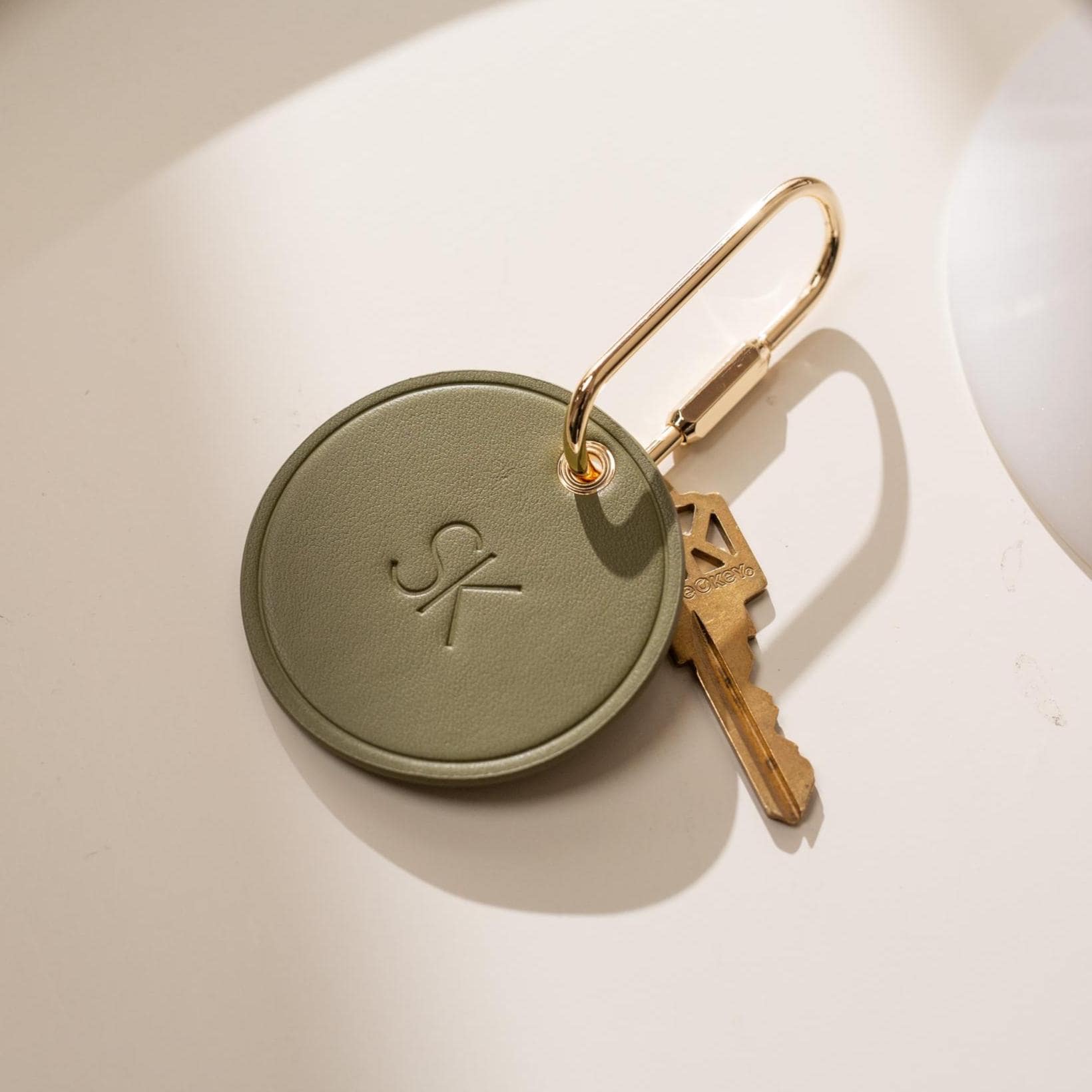 Embossed Round Circle Leather Keychain (Initials) - genuine leather, modern key rings, custom cute personalized monogrammed gift, girlfriend