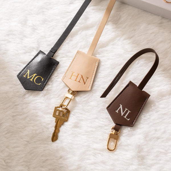 Embossed Leather Clochette (Large Initials) - Bell Key holder, personalized bag tag, purse charm, tote accessory, custom monogrammed gift