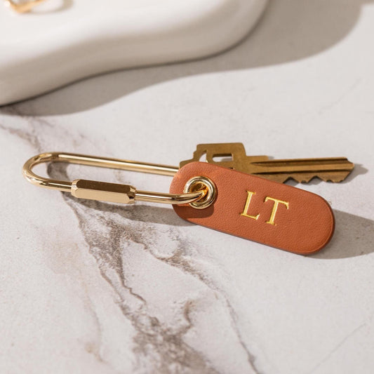 Embossed Leather Tag Keychain - modern key rings, custom monogrammed zipper pull, mini personalized key chain gift, minimal key fob, simple