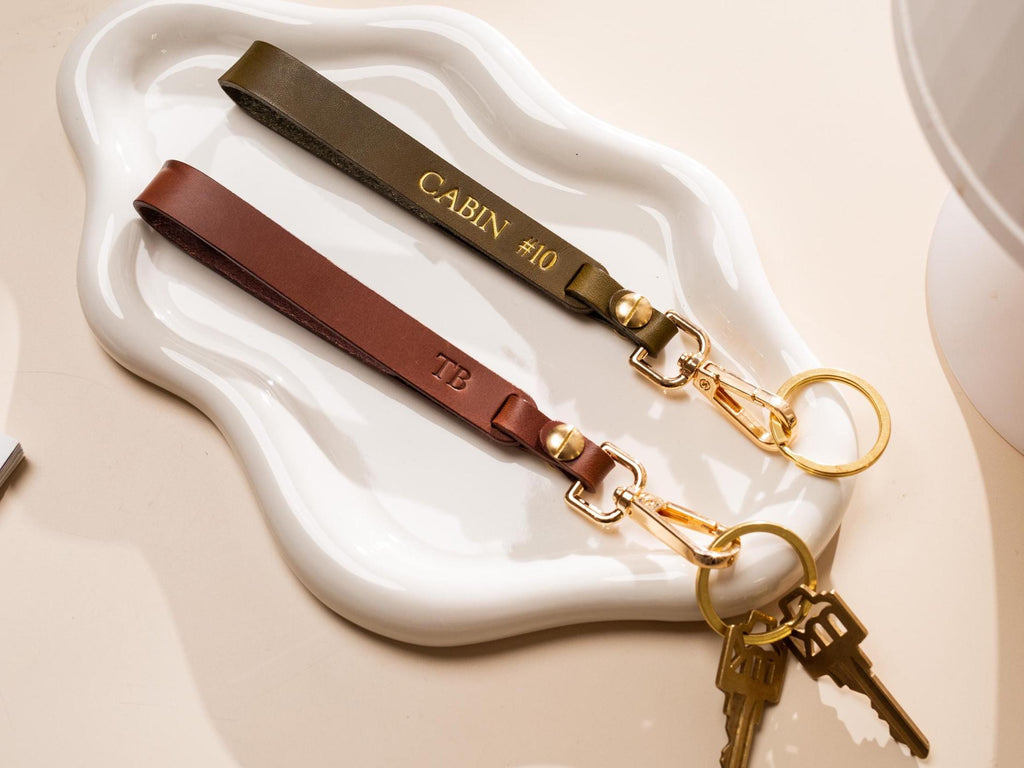 Embossed Name Leather Wristlet Keychain - Personalized Strap Unique Key FOB Simple Leather Customized Keychain, Hands free, Genuine Leather