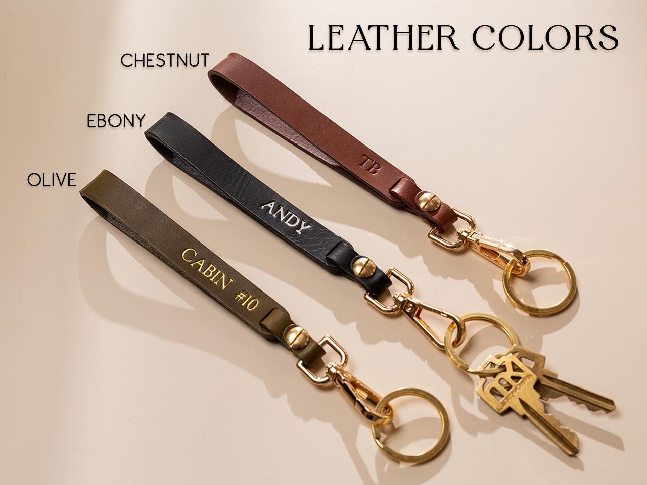 Embossed Name Leather Wristlet Keychain - Personalized Strap Unique Key FOB Simple Leather Customized Keychain, Hands free, Genuine Leather