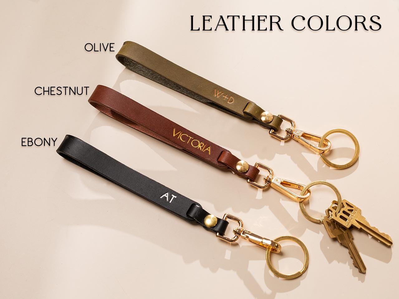 Embossed Leather Wristlet Keychain - Personalized Strap Unique Key FOB Simple Leather Name Keychain, Gift for Busy Mom, Wife, keycard