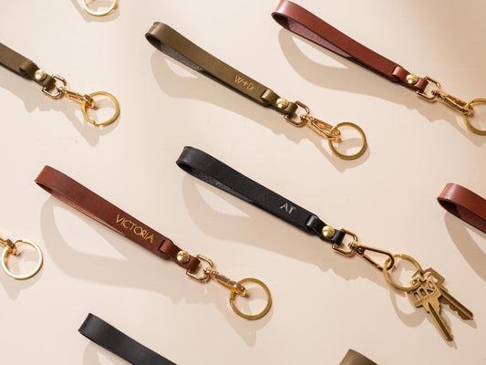 Embossed Leather Wristlet Keychain - Personalized Strap Unique Key FOB Simple Leather Name Keychain, Gift for Busy Mom, Wife, keycard