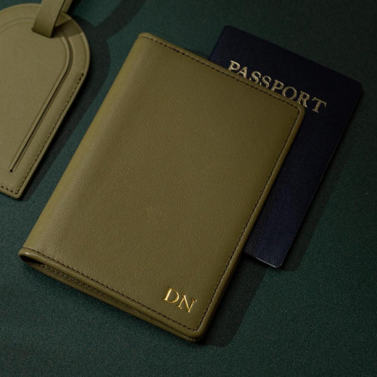 Embossed Leather Passport Holder (Small Kennerly) - Custom monogram gift personalized wedding couples honeymoon personalized travel gift