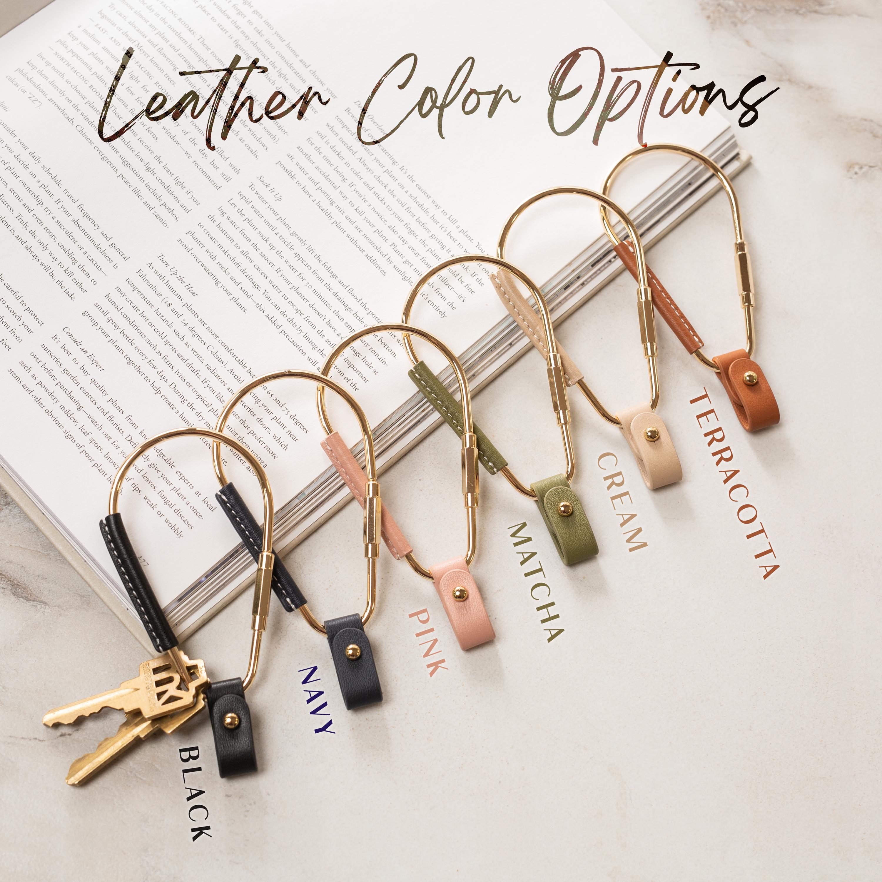 Gold Brass Leather Carabiner Keychain w/ Optional Tassel - Teardrop Pear Shaped, leather key ring, key fob for woman, unique gift, bag charm