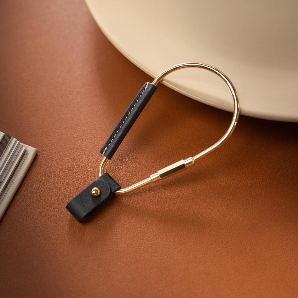 Gold Brass Leather Carabiner Keychain w/ Optional Tassel - Teardrop Pear Shaped, leather key ring, key fob for woman, unique gift, bag charm