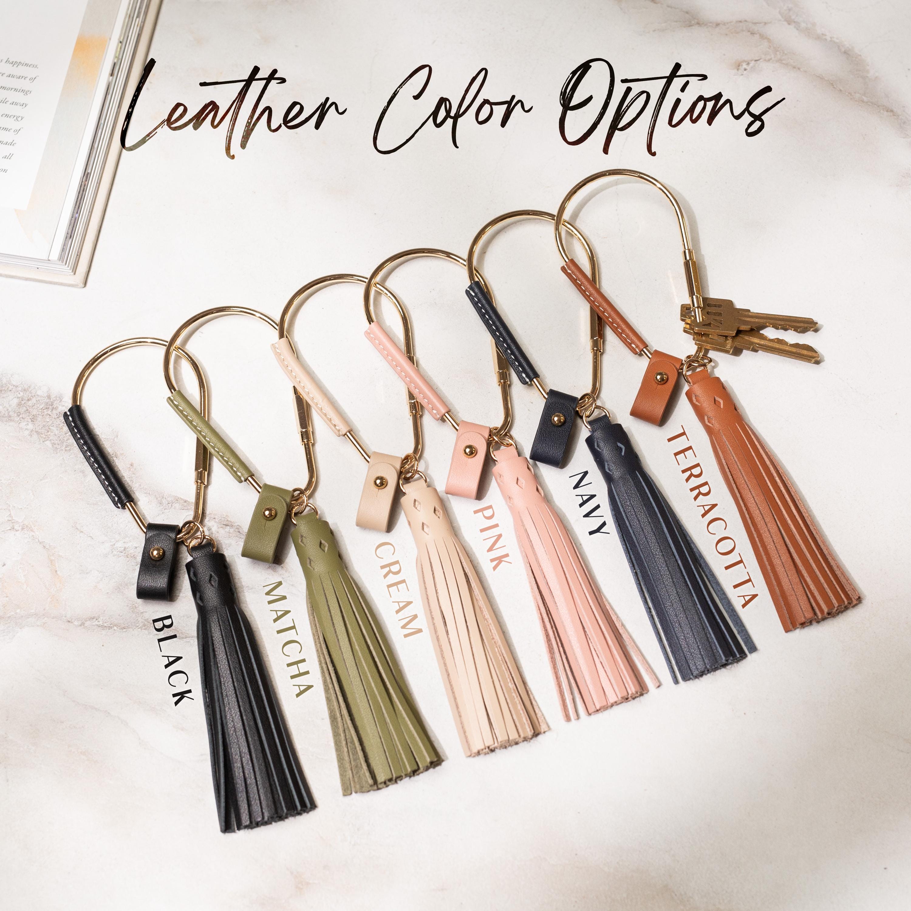 Gold Brass Leather Carabiner Keychain w/ Optional Tassel - Teardrop Pear, leather key ring, key fob for woman, unique minimalistic gift