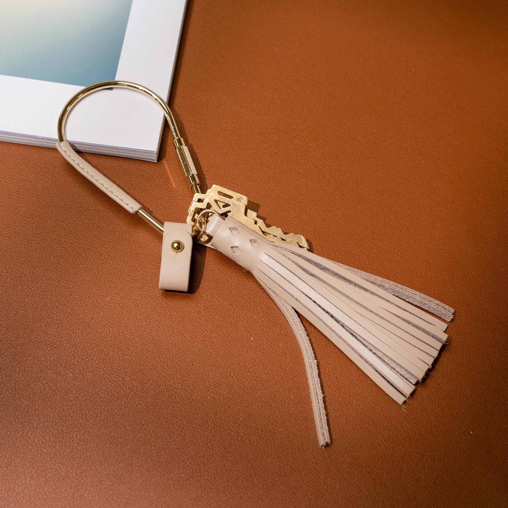 Gold Brass Leather Carabiner Keychain w/ Optional Tassel - Teardrop Pear Shaped, leather key ring, key fob for woman, unique gift, bag charm