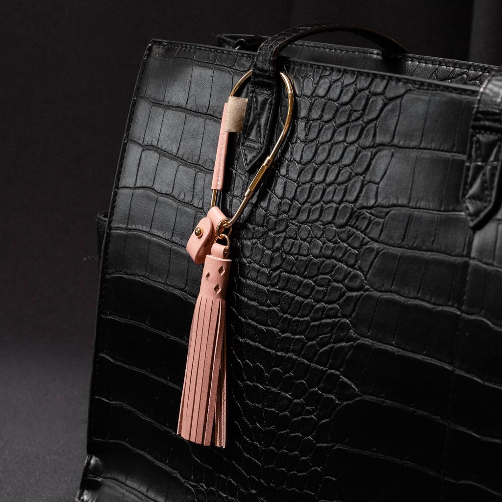 Gold Brass Leather Carabiner Keychain w/ Optional Tassel - Teardrop Pear, leather key ring, key fob for woman, unique minimalistic gift