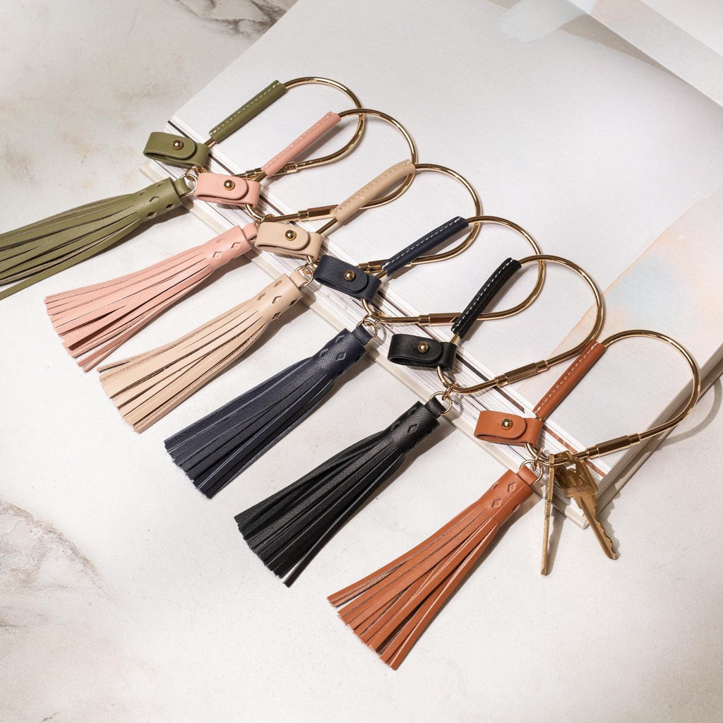 Gold Brass Leather Carabiner Keychain w/ Optional Tassel - Teardrop Pear, leather key ring, key fob for woman, unique minimalistic gift