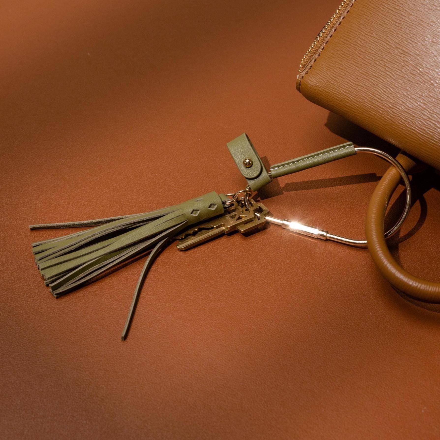 Gold Brass Leather Carabiner Keychain w/ Optional Tassel - Teardrop Pear, leather key ring, key fob for woman, unique minimalistic gift