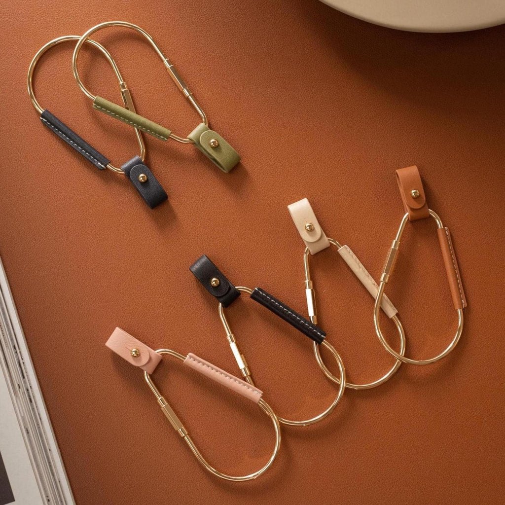 Gold Brass Leather Carabiner Keychain w/ Optional Tassel - Teardrop Pear Shaped, leather key ring, key fob for woman, unique gift, bag charm