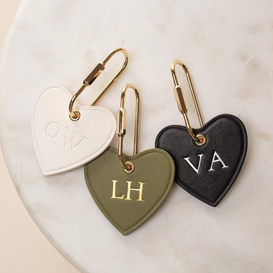 Embossed Heart Leather Keychain - genuine leather, modern key rings, custom cute personalized monogrammed key chain gift, girlfriend wife