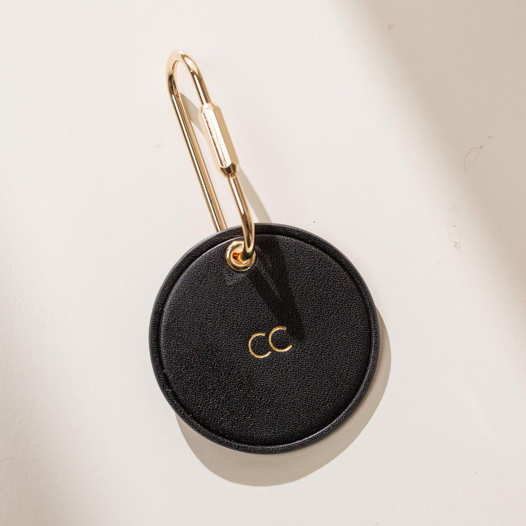 Embossed Round Circle Leather Keychain (Name) - genuine leather, modern key rings, custom cute personalized key chain gift, girlfriend