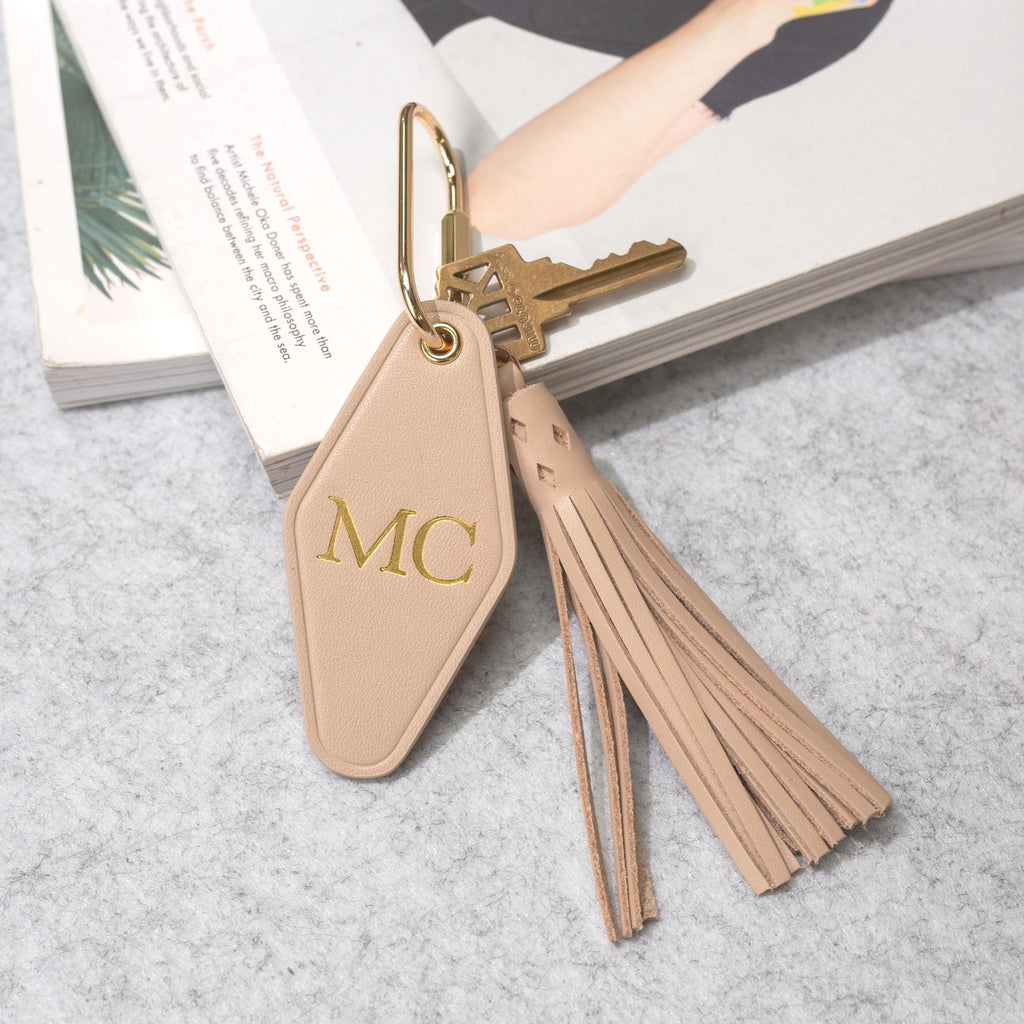 Embossed Keychain Embossed Initials diamond leather keychain w/ tassel - modern key ring ...