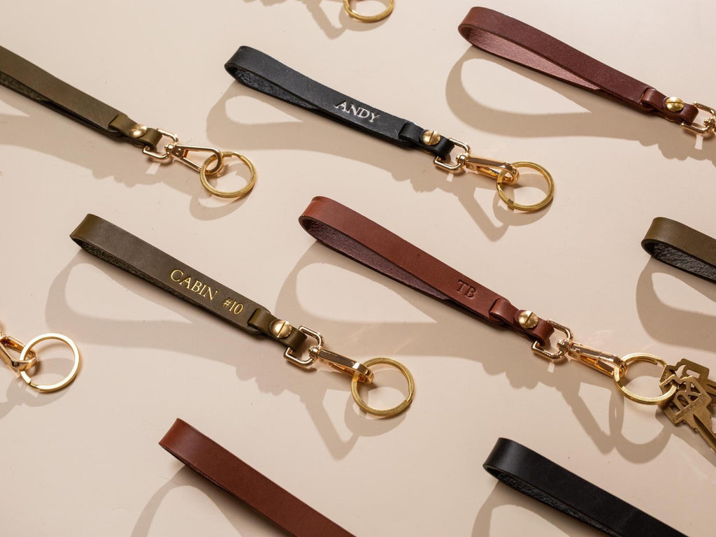 Embossed Name Leather Wristlet Keychain - Personalized Strap Unique Key FOB Simple Leather Customized Keychain, Hands free, Genuine Leather