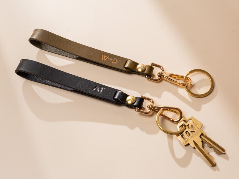 Embossed Leather Wristlet Keychain - Personalized Strap Unique Key FOB Simple Leather Name Keychain, Gift for Busy Mom, Wife, keycard