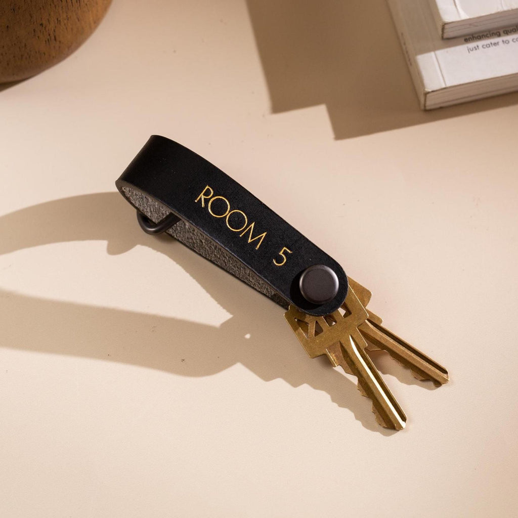 Embossed Leather Strap Keychain (XS Name) - Custom Key Ring Holder, Personalized Leather Gift, Slim Keyholder, Handheld, Gift for Busy Dad