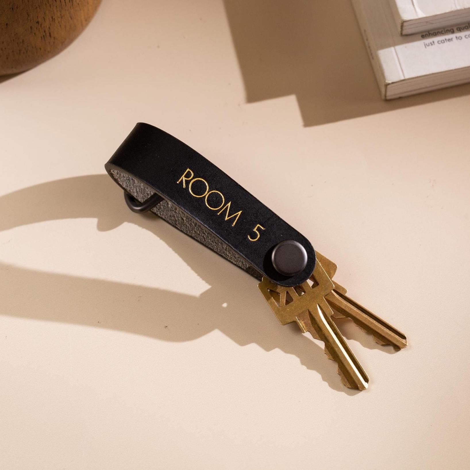 Embossed Leather Strap Keychain (XS Name) - Custom Key Ring Holder, Personalized Leather Gift, Slim Keyholder, Handheld, Gift for Busy Dad