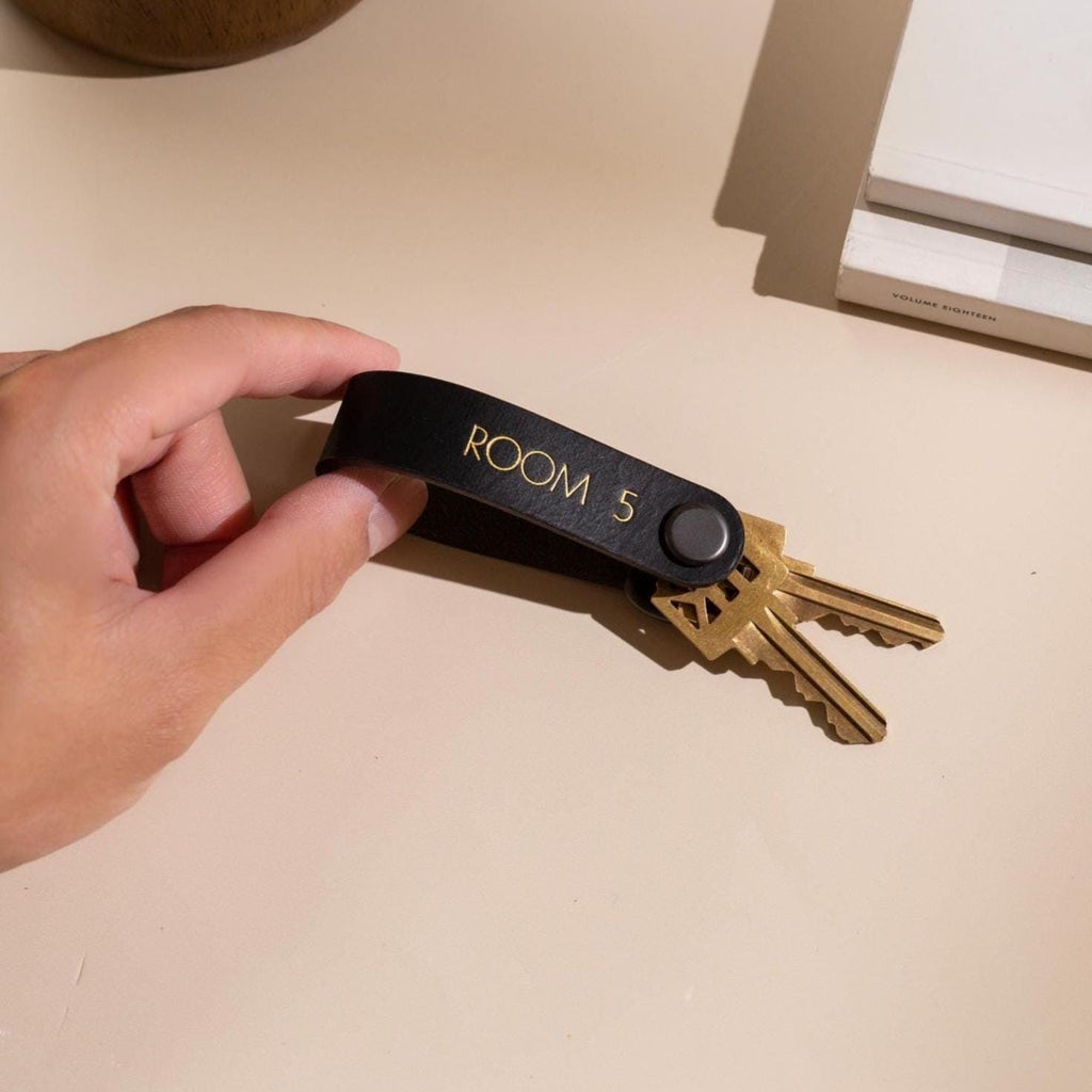 Embossed Leather Strap Keychain (XS Name) - Custom Key Ring Holder, Personalized Leather Gift, Slim Keyholder, Handheld, Gift for Busy Dad